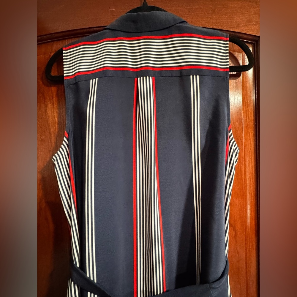 Gently used Tommy Hillfiger Sleeveless Navy & Stripe Shirt Dress with Belt - Picture 6 of 6